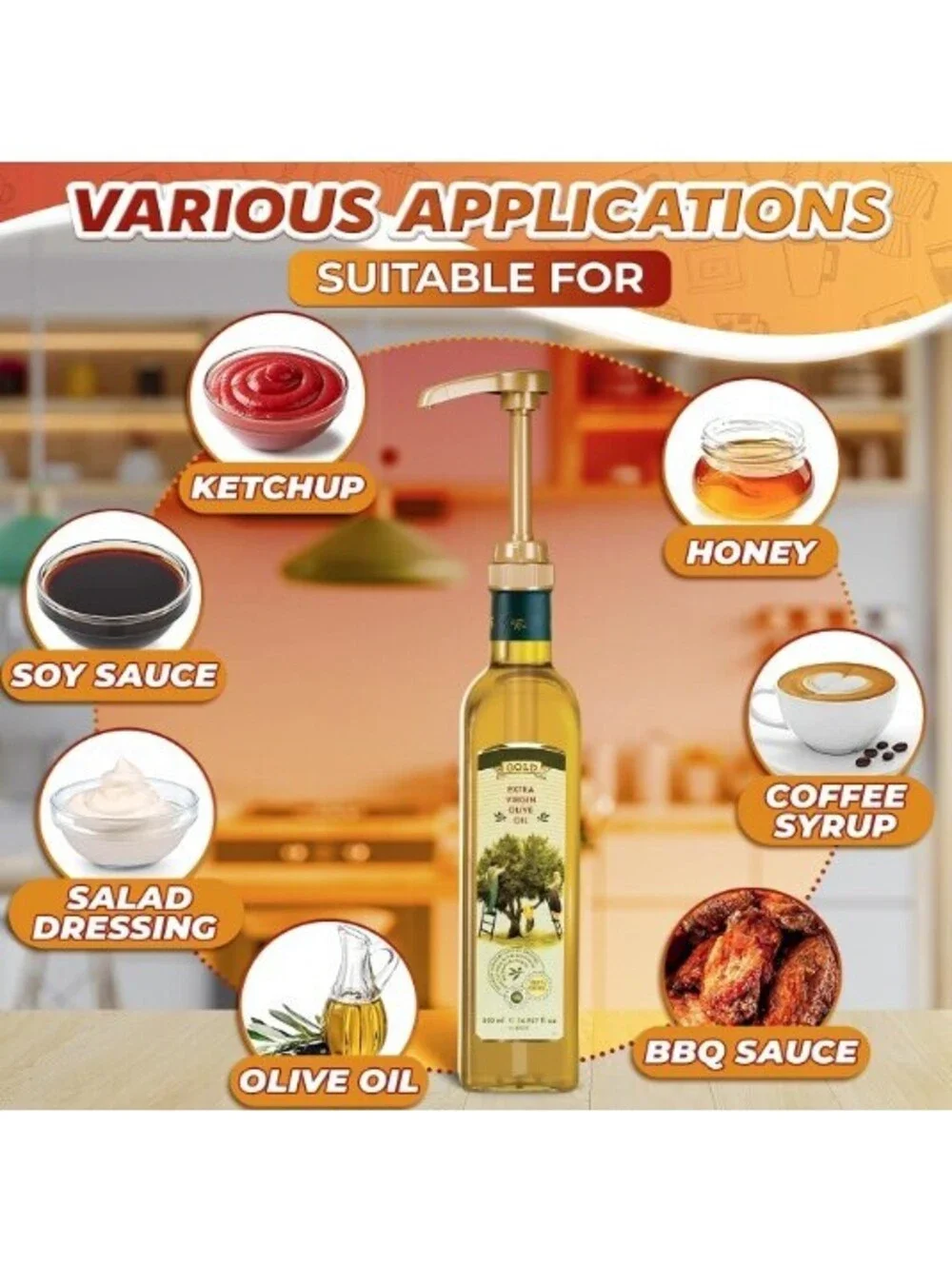 Gold Coffee Syrup Dispenser Pumps Set of 10  Fits 25.4 oz Bottles Lock Mechanism